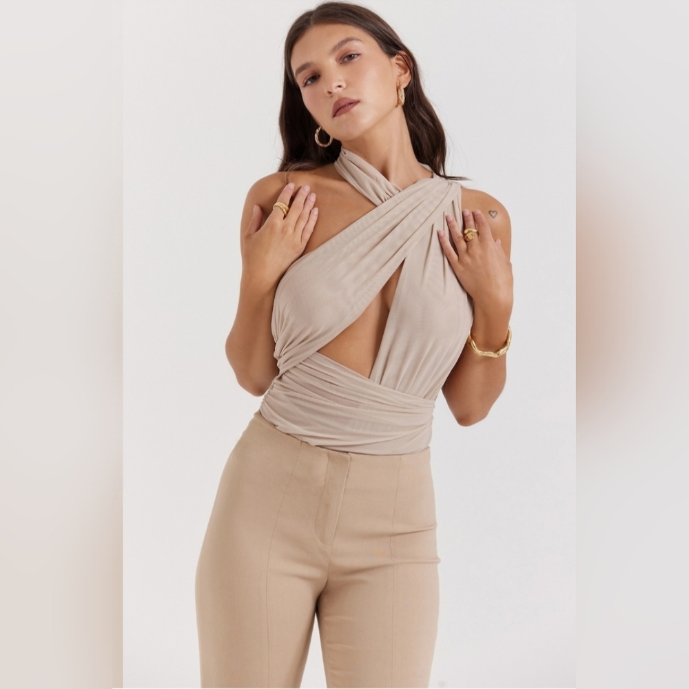 House of CB Beige Cheyenne Bodysuit Size Small NWOT